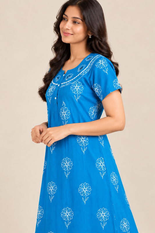 Elegant blue floral nightgown