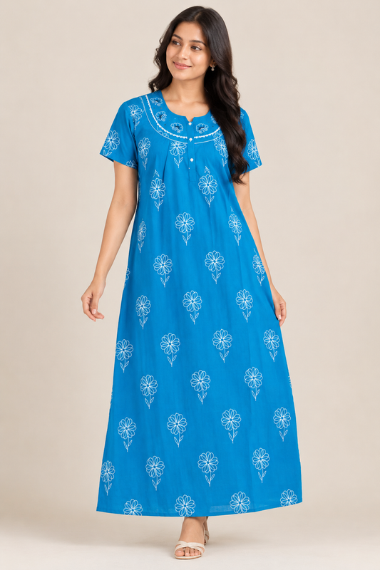 Elegant blue floral nightgown