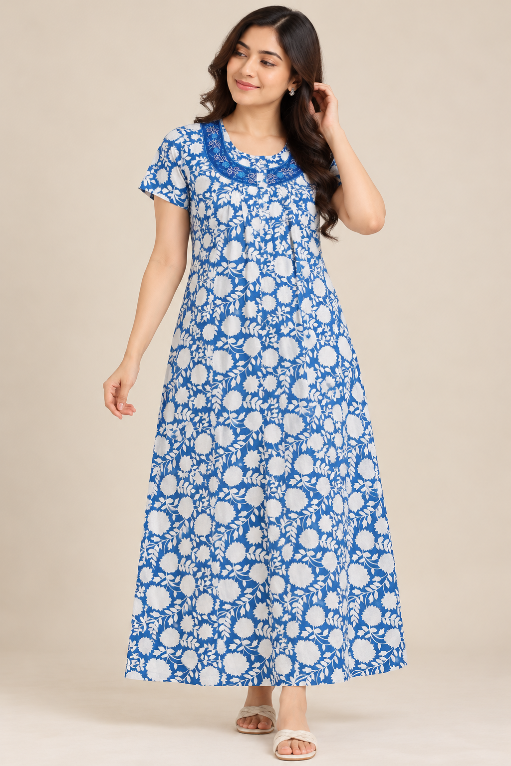 Blue floral Embroidered nightgown