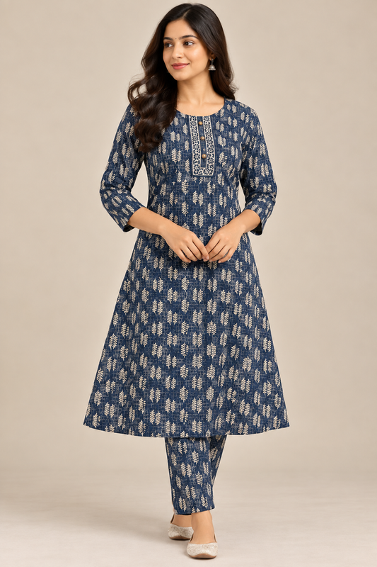 Indigo leaf printed Co-ord set