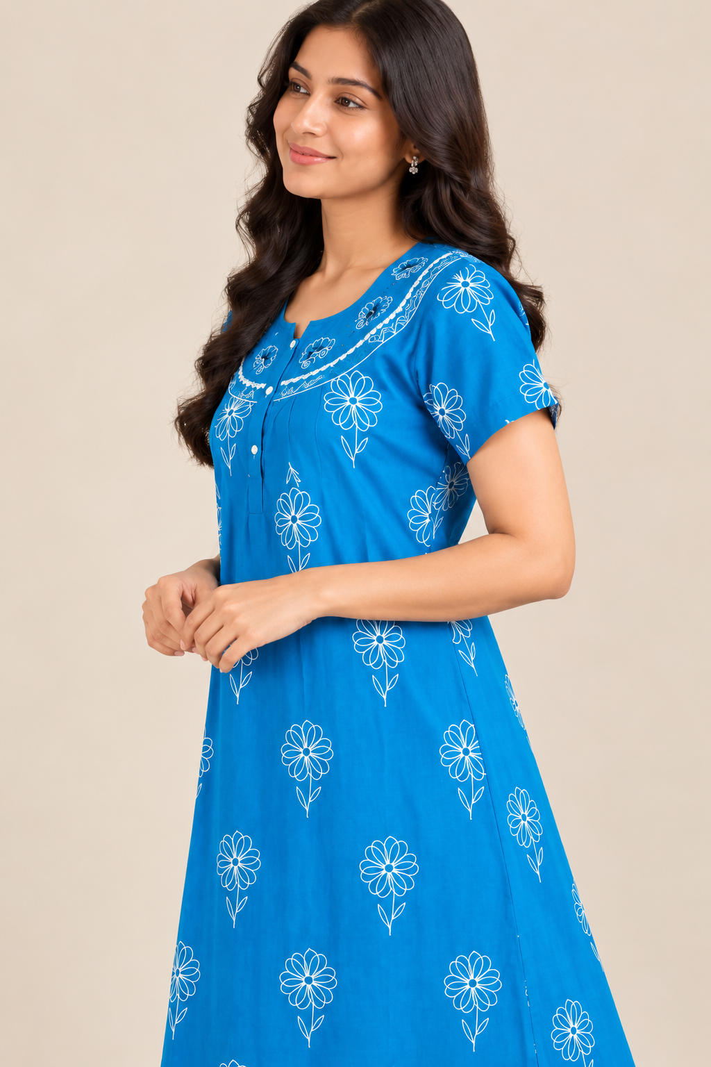 Elegant blue floral nightgown