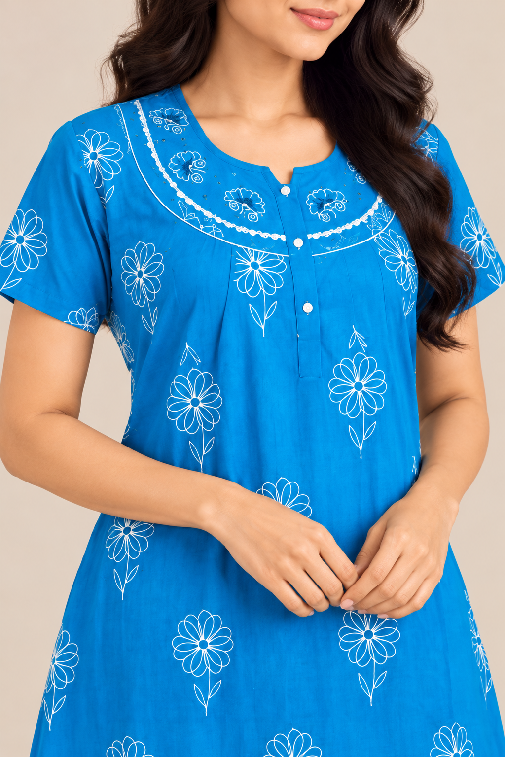 Elegant blue floral nightgown