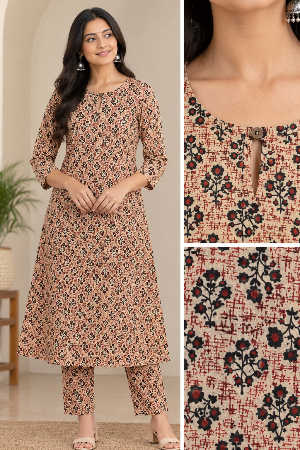 Aesthetic beige printed Co-ord
