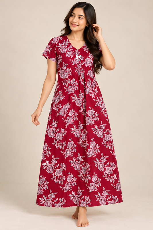 Maroon floral nightgown