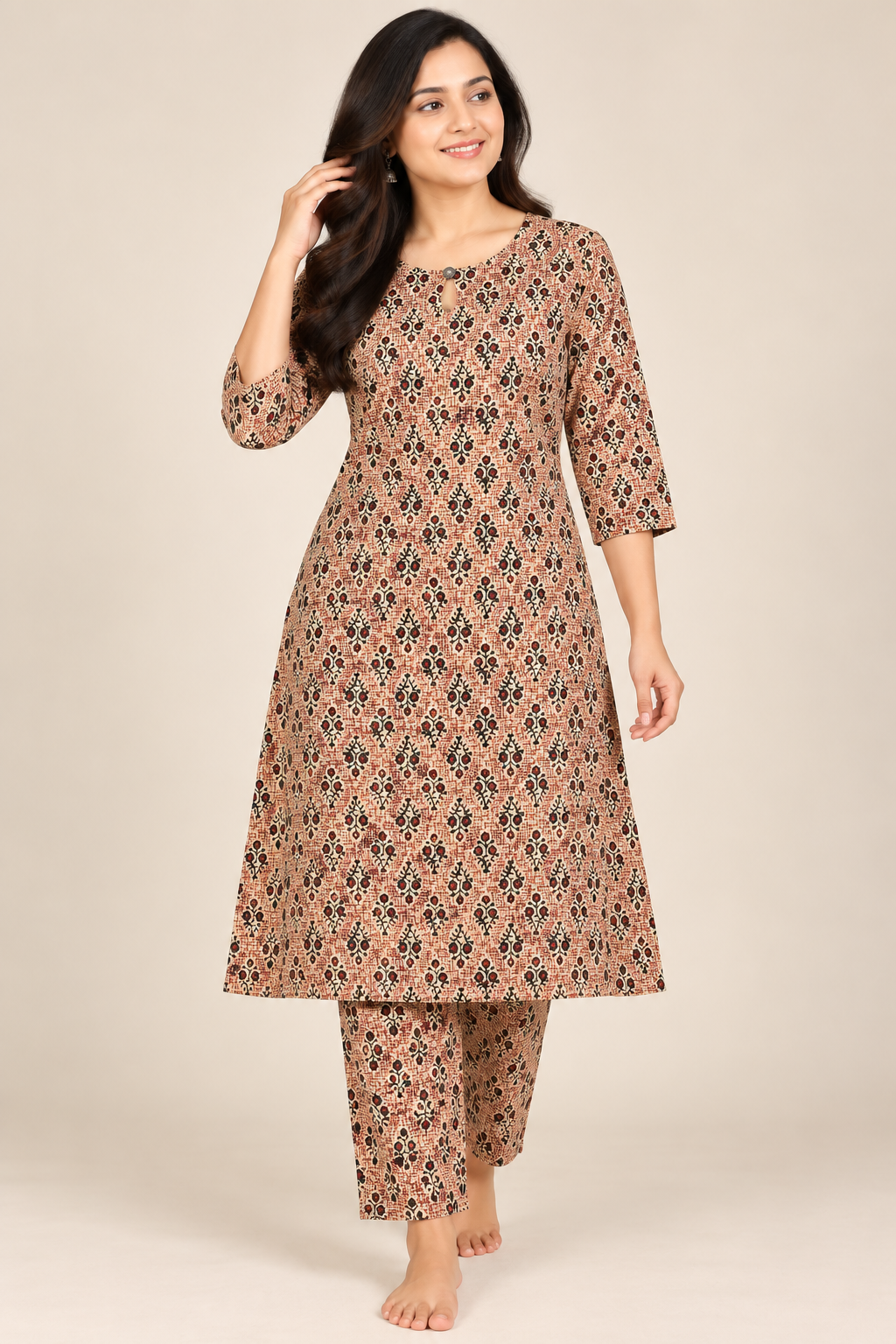 Aesthetic beige printed Co-ord
