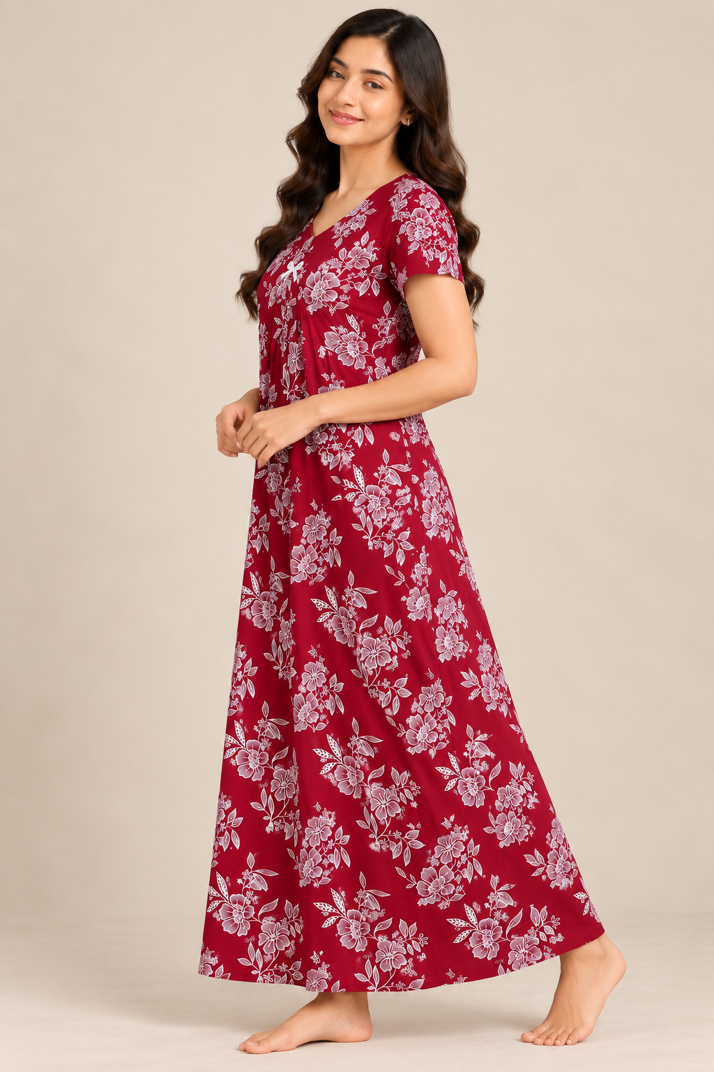 Maroon floral nightgown